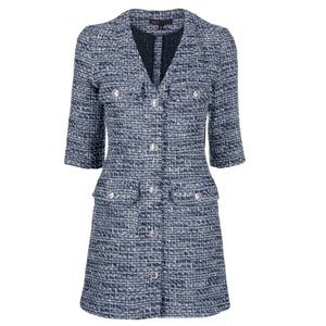 Maje Rollye Tweed Mini Dress in Blue Size 42 (10) NWT